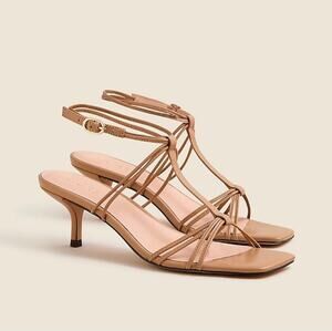 J.Crew Strappy Kitten Heel Leather Sandals Tan Brown Size 6.5 NWOT